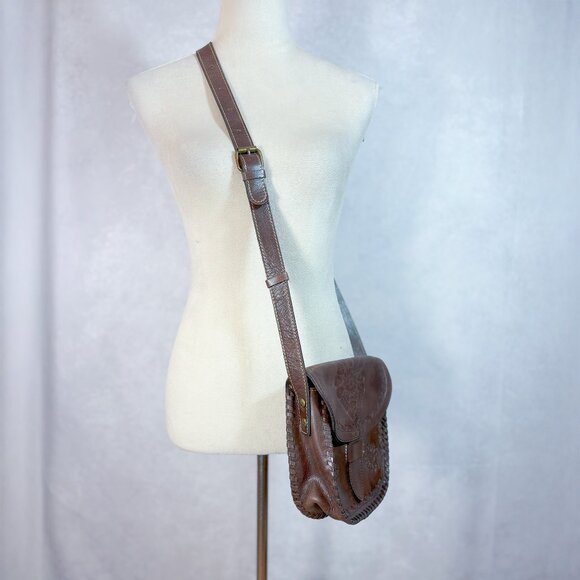 Patricia Nash Embossed Leather Cross Body Bag Tooled Forli Flap Vintage Brown - Picture 4 of 15